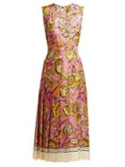 Matchesfashion.com Gucci - Alsacienne Pleated Silk Twill Midi Dress - Womens - Pink Multi