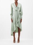 Zimmermann - Ruffled Asymmetric Silk-satin Wrap Dress - Womens - Light Green