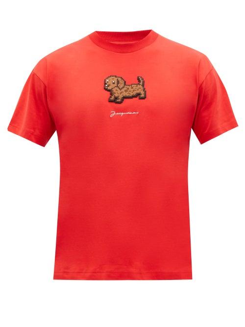 Jacquemus - Dog-embroidered Organic Cotton-jersey T-shirt - Mens - Red