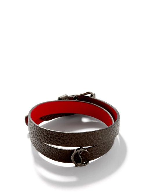 Mens Jewellery Christian Louboutin - Loubilink Monogram-plaque Leather Bracelet - Mens - Dark Grey