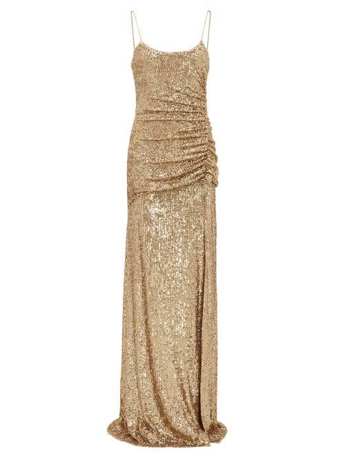 Matchesfashion.com Dundas - Gathered Sequin-embellished Gown - Womens - Gold
