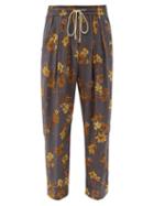 Matchesfashion.com Nanushka - Jiro Lily-print Crepe Trousers - Mens - Navy Multi