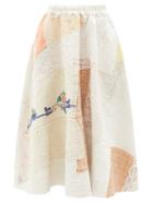By Walid - Embroidered-cotton Midi Skirt - Womens - Beige