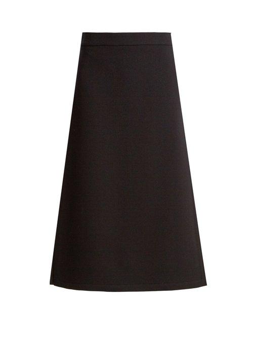 Matchesfashion.com Raey - Split Side Wool Blend Twill A Line Midi Skirt - Womens - Navy