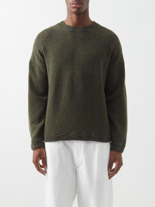Inis Mein - Crew-neck Wool-blend Oversized Sweater - Mens - Khaki Multi