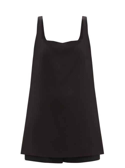 Matchesfashion.com Valentino - Square-neck Wool-blend Crepe Jumpsuit - Womens - Black