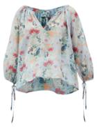 Matchesfashion.com Loup Charmant - Capucine Floral-print Cotton-blend Peasant Blouse - Womens - Blue Multi