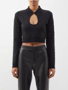 Versace - Greca-jacquard Cutout Wool-blend Top - Womens - Black