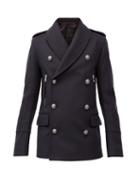 Matchesfashion.com Balmain - Shawl-lapel Wool-blend Peacoat - Mens - Navy