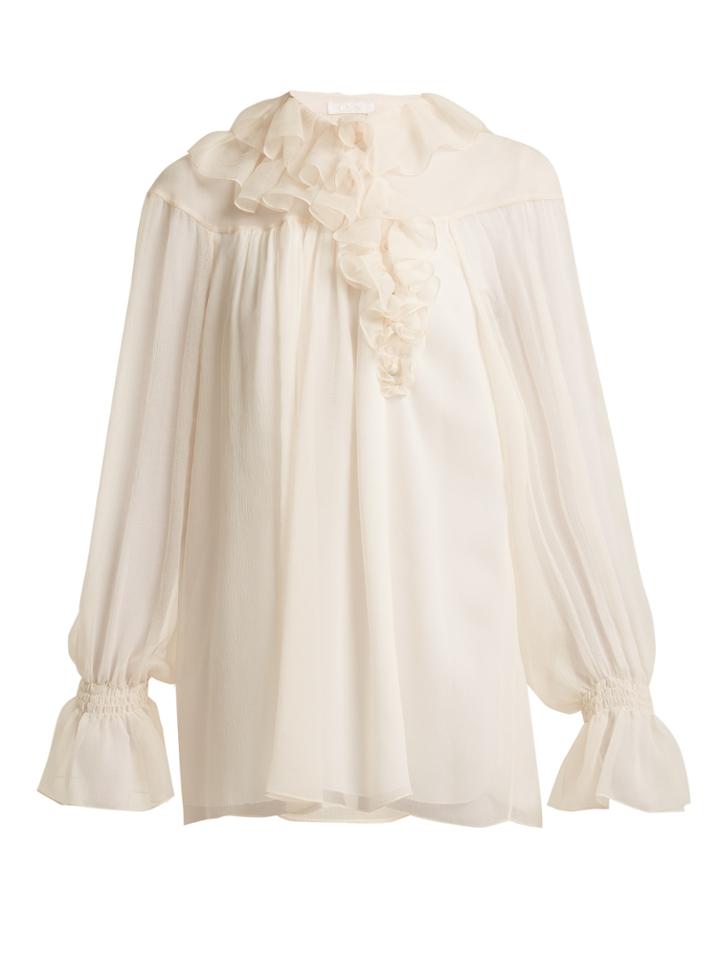 Chloé Asymmetric Ruffle-trimmed Silk Blouse