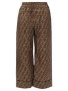 Matchesfashion.com Fendi - Ff-logo Print Silk-satin Wide-leg Trousers - Womens - Brown