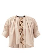 Ladies Rtw Chlo - Vine-embroidered Striped-poplin Blouse - Womens - Beige White