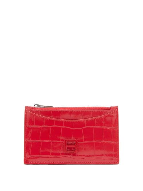 Matchesfashion.com Balenciaga - Hourglass Zipped Croc-effect Leather Cardholder - Womens - Red