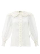 Matchesfashion.com Fendi - Ruffled Round-collar Silk-crepe Blouse - Womens - White