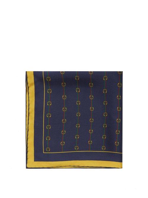 Matchesfashion.com Gucci - Horsebit Print Silk Twill Pocket Square - Mens - Navy