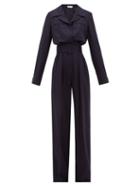 Matchesfashion.com Gabriela Hearst - Weil Belted Silk-blend Jumpsuit - Womens - Navy