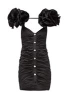 Matchesfashion.com Alessandra Rich - Crystal-button Ruffle-sleeve Ruched Taffeta Dress - Womens - Black