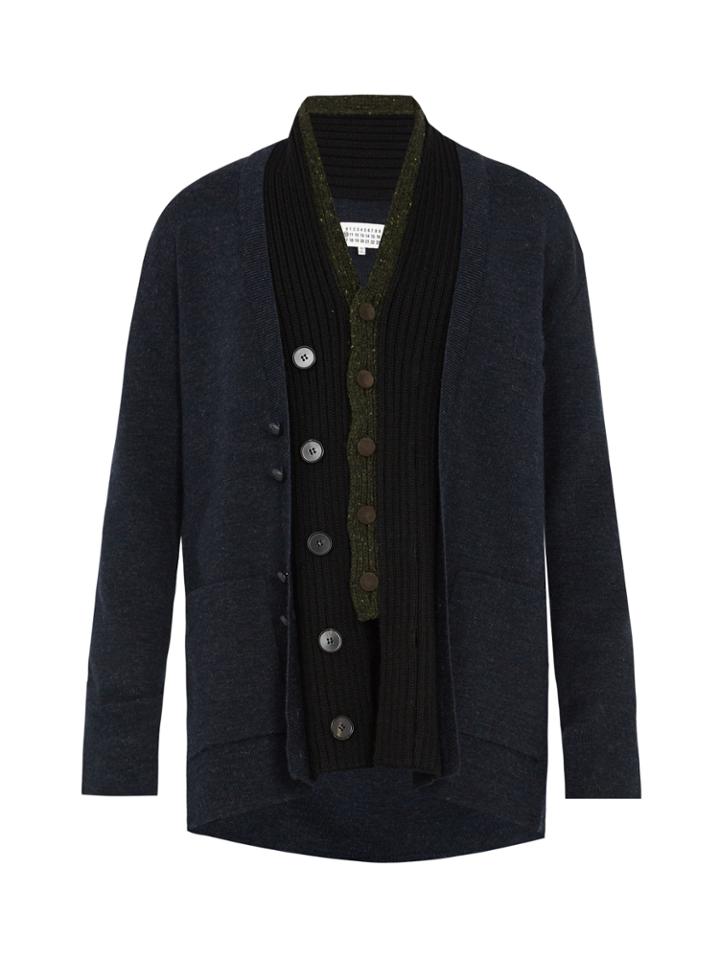 Maison Margiela Contrast-panel Wool-blend Cardigan