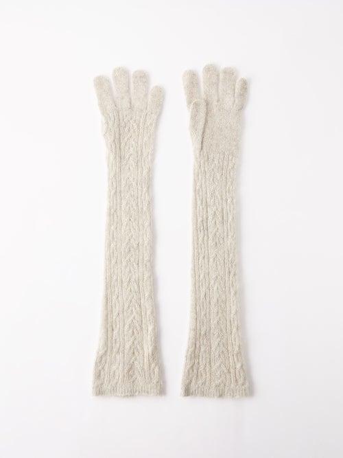 Brunello Cucinelli - Cable-knit Wool-blend Long Gloves - Womens - Light Grey