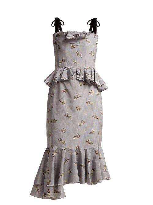 Matchesfashion.com Brock Collection - Dylan Ruffled Cotton Blend Dress - Womens - Blue Print