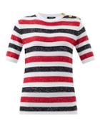 Balmain - Sequinned-stripes Knitted Short-sleeved Sweater - Womens - Red Stripe