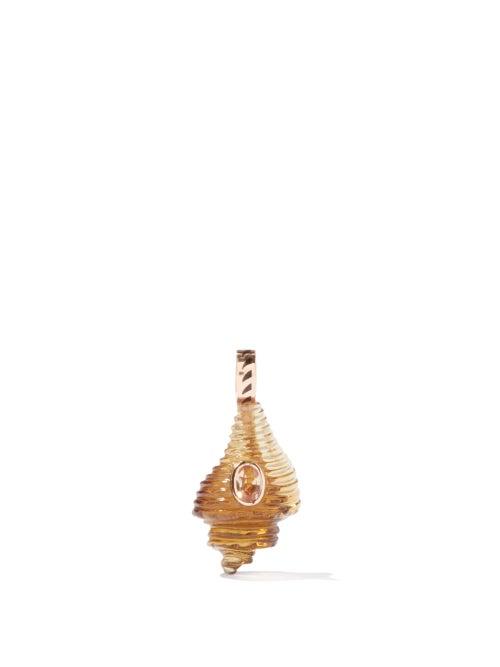 Dezso - Garnet, Quartz & 18kt Rose-gold Shell Charm - Womens - Orange Multi