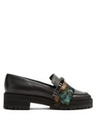 Rochas Feather-trimmed Leather Loafers