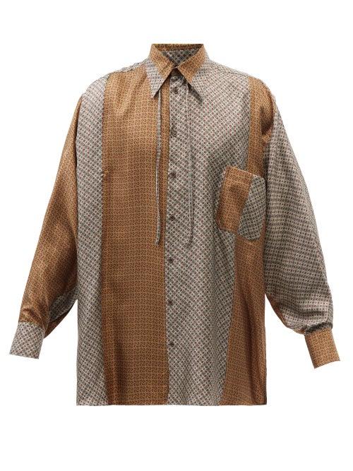 S.s. Daley - Mhairi Panelled Silk-satin Shirt - Mens - Brown Multi