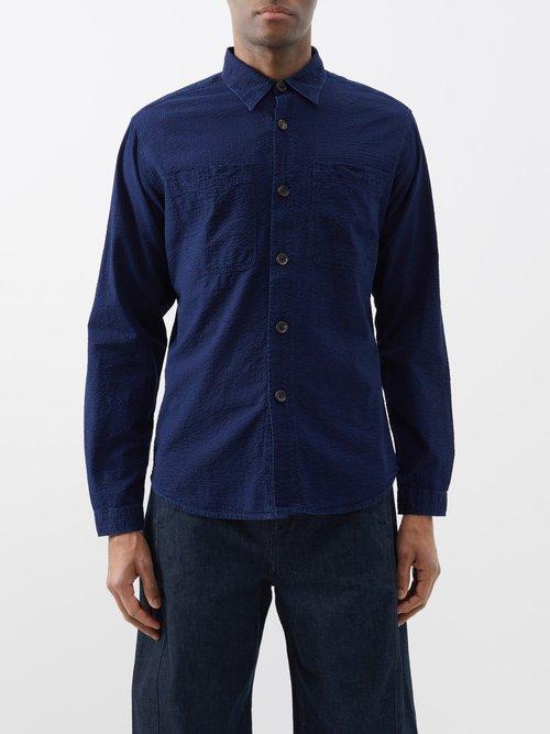 Oliver Spencer - Treviscoe Overdyed Cotton-seersucker Shirt - Mens - Indigo