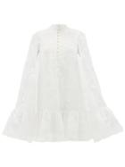 Matchesfashion.com Erdem - Constantine Embroidered-cape Mini Dress - Womens - White