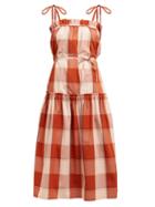Matchesfashion.com Belize - Elisa Checked Tie Shoulder Cotton Dress - Womens - Red Multi