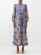 Zimmermann - Vitali Printed Linen Dress - Womens - Blue Multi