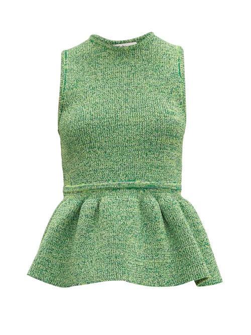 Matchesfashion.com Tibi - Ribbed Knit Peplum Top - Womens - Green