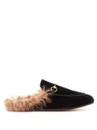 Matchesfashion.com Gucci - Princetown Shearling Lined Velvet Loafers - Womens - Black