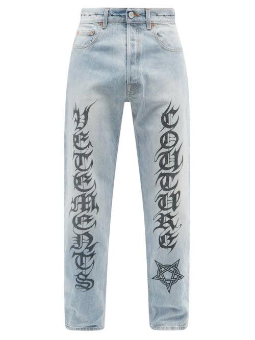 Mens Rtw Vetements - Vetements Couture-logo Straight-leg Jeans - Mens - Blue