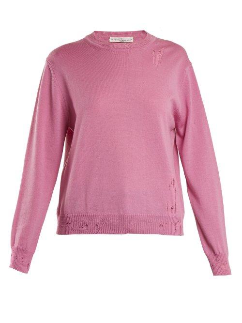 Matchesfashion.com Golden Goose Deluxe Brand - Pyxis Distressed Finish Lightweight Knit Sweater - Womens - Pink
