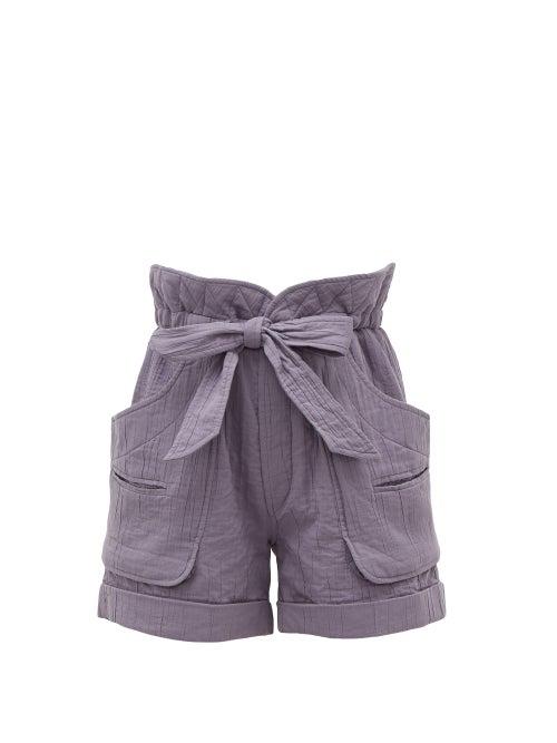 Matchesfashion.com Isabel Marant Toile - Belize High-rise Belted Cotton-blend Shorts - Womens - Indigo
