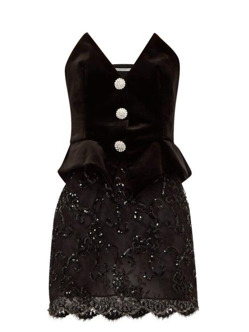 Matchesfashion.com Alessandra Rich - Velvet Bodice Sequinned Skirt Mini Dress - Womens - Black