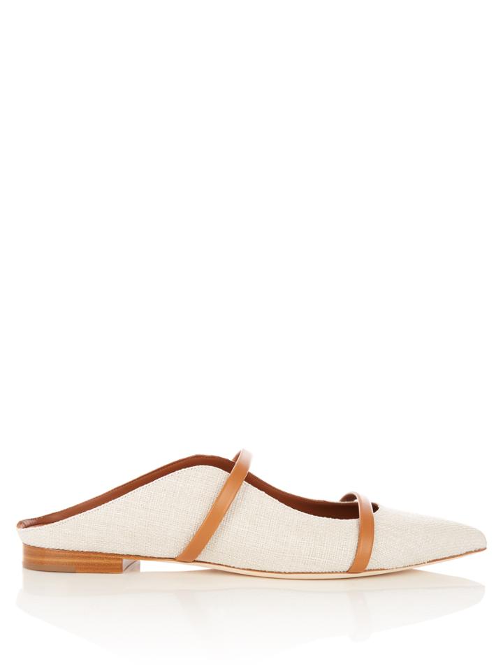 Malone Souliers Maureen Backless Natural Linen Flats