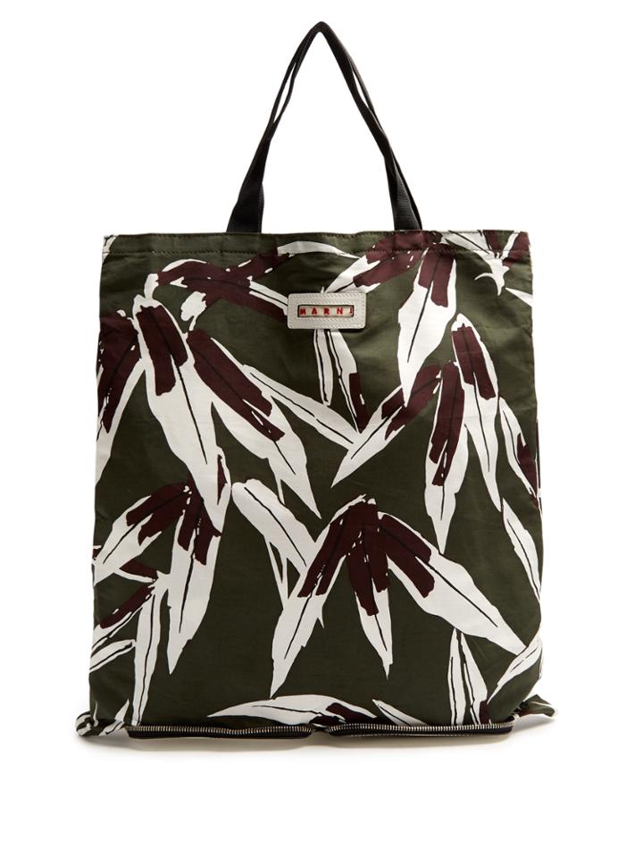 Marni Self-stowing Linen And Cotton-blend Tote