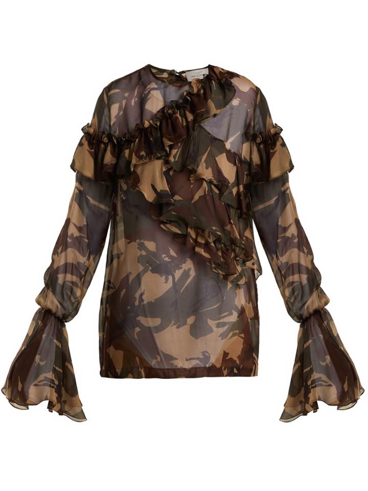 Preen By Thornton Bregazzi Bella Camouflage-print Silk-chiffon Blouse