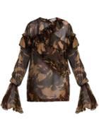 Preen By Thornton Bregazzi Bella Camouflage-print Silk-chiffon Blouse
