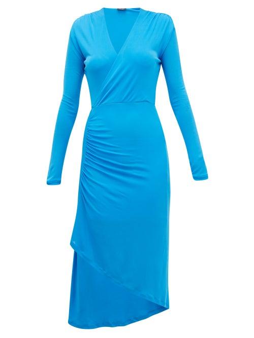 Matchesfashion.com Atlein - Gathered Stretch-jersey Wrap Dress - Womens - Blue