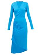 Matchesfashion.com Atlein - Gathered Stretch-jersey Wrap Dress - Womens - Blue