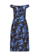 Matchesfashion.com Prada - Off The Shoulder Floral Print Twill Dress - Womens - Blue Multi