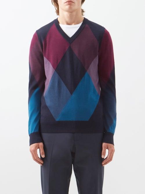 J.lindeberg - Active Argyle Wool Golf Sweater - Mens - Navy Multi