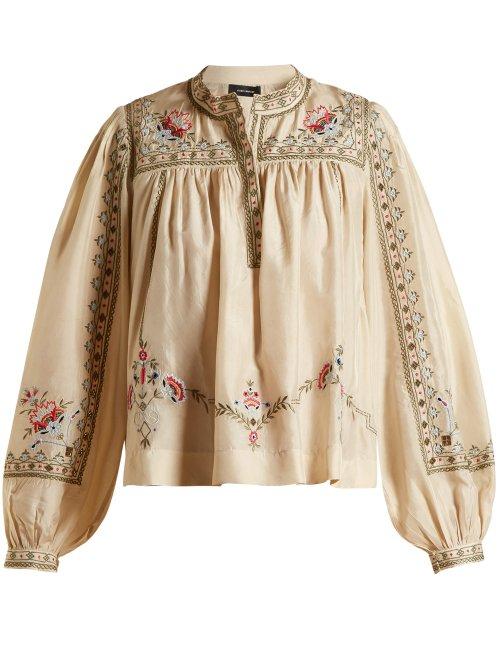 Matchesfashion.com Isabel Marant - Dyron Embroidered Silk Blouse - Womens - Ivory