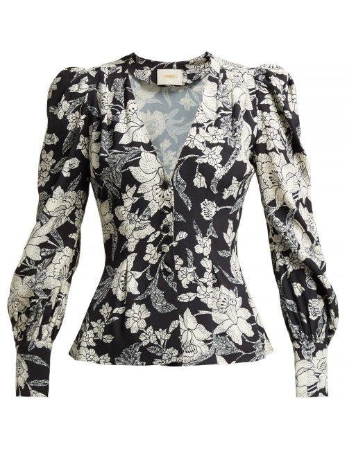 Matchesfashion.com La Doublej - Smokin' Hot Lilium Nero Print Crepe Blouse - Womens - Black Print