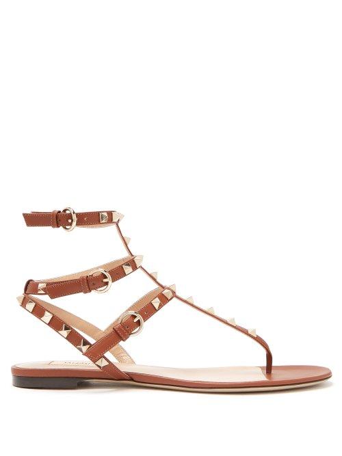 Matchesfashion.com Valentino - Rockstud Leather Sandals - Womens - Dark Tan