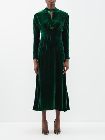 Raquel Diniz - Yang Velvet Midi Dress - Womens - Dark Green